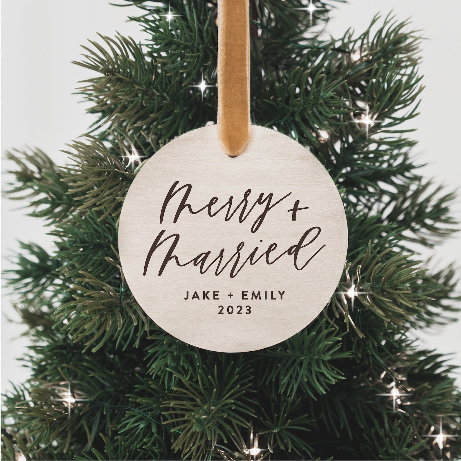 Merry + Married First Christmas Personalized Ornament