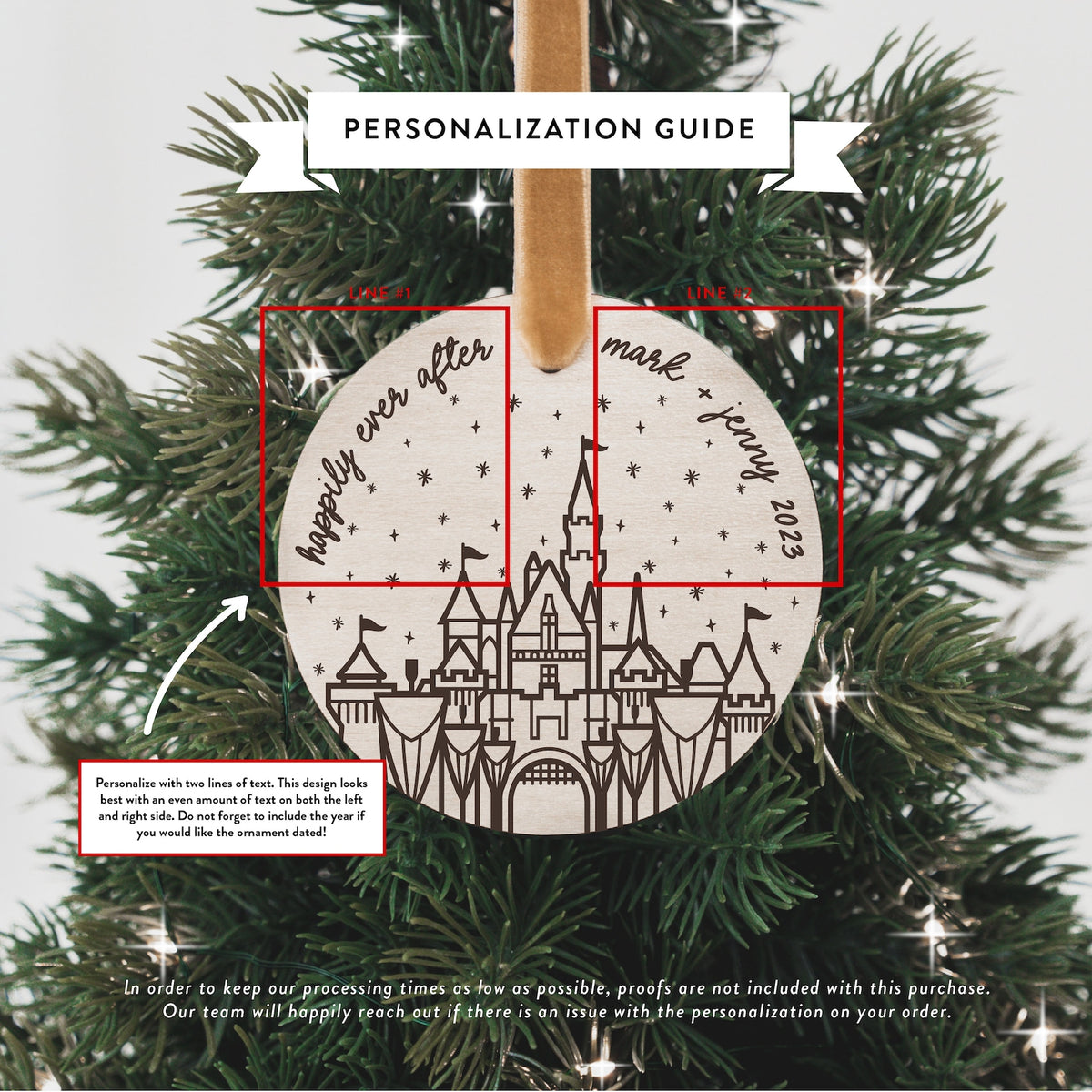 Cinderella's Castle Happily Ever After Personalized Christmas Ornament