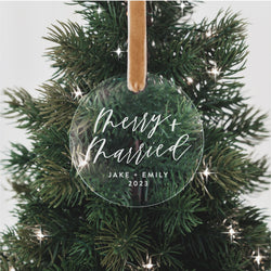 Merry + Married First Christmas Personalized Ornament