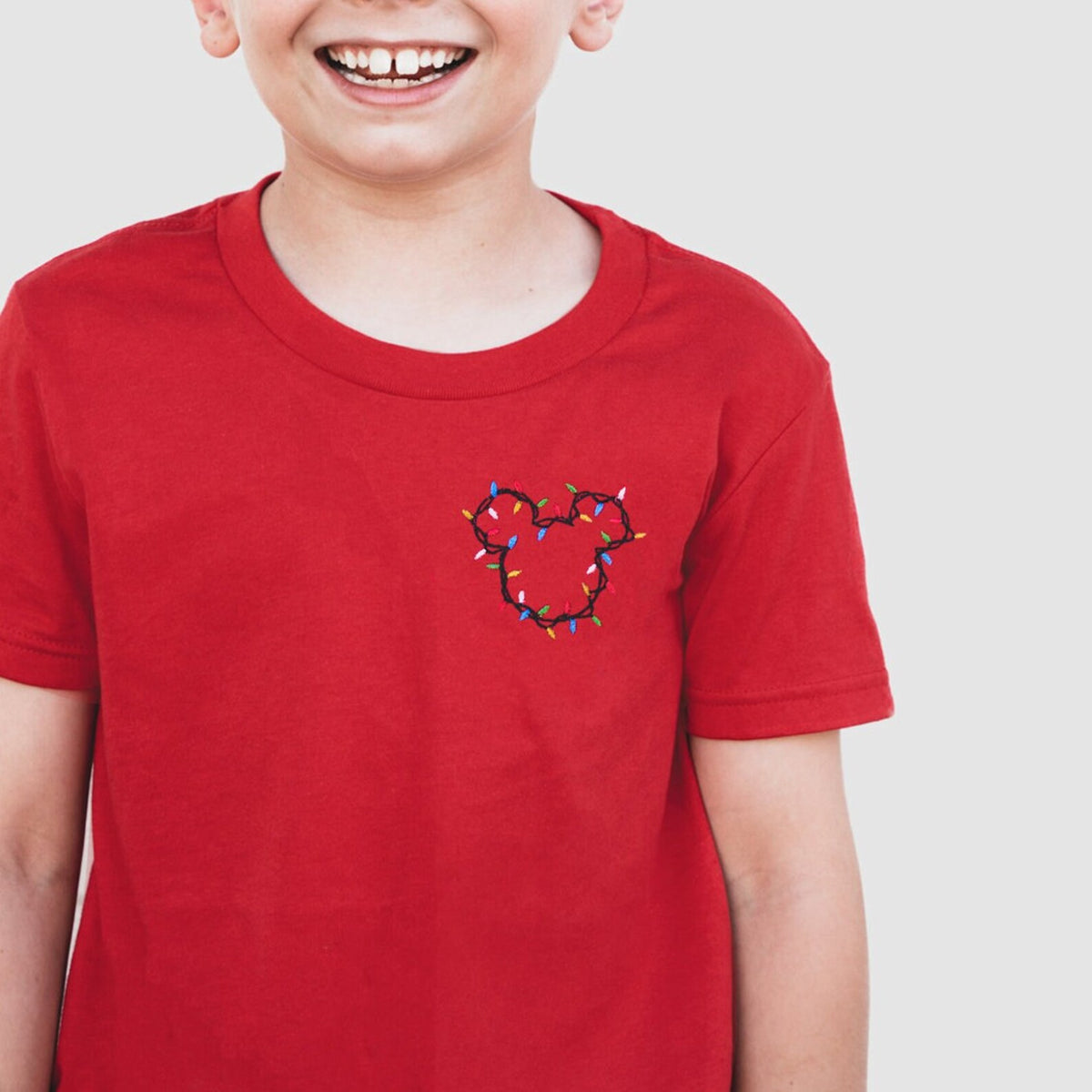 Mickey Christmas Lights Embroidered Tee