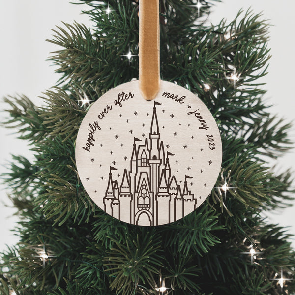 Sleeping Beauty's Castle Happily Ever After Personalized Christmas Ornament