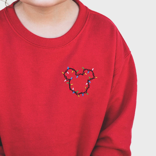 Mickey Christmas Lights Embroidered Sweatshirt
